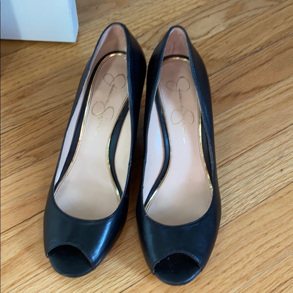 Jessica Simpson black wedge peep toe